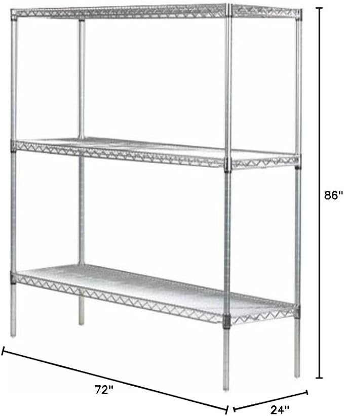 Omega 24" Deep x 72" Wide x 86" High 3 Tier Chrome Starter Shelving Unit - Image 2