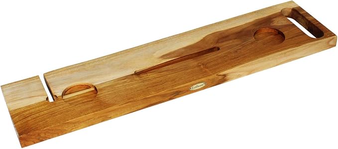 EcoDecors Eleganto 36" Live Edge Solid Teak Bath Caddy Tray - Image 4