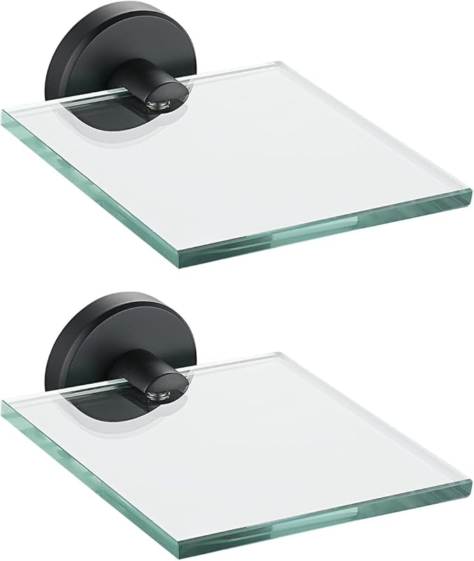 JQK Small Floating Glass Shelves Black, 4 Inch Display Ledges by Homeimprovement
