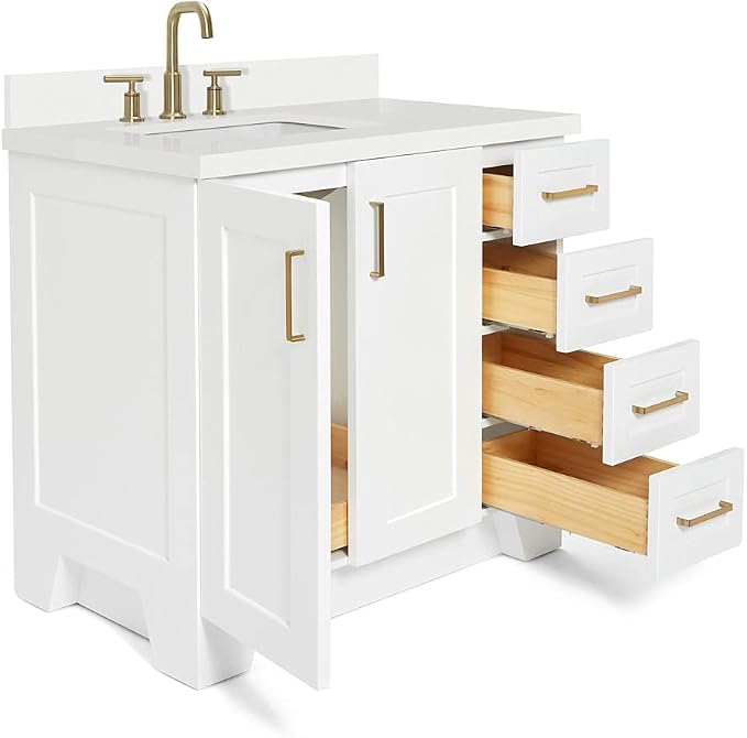 ARIEL Taylor 37 Inch White Bathroom Vanity - Image 3