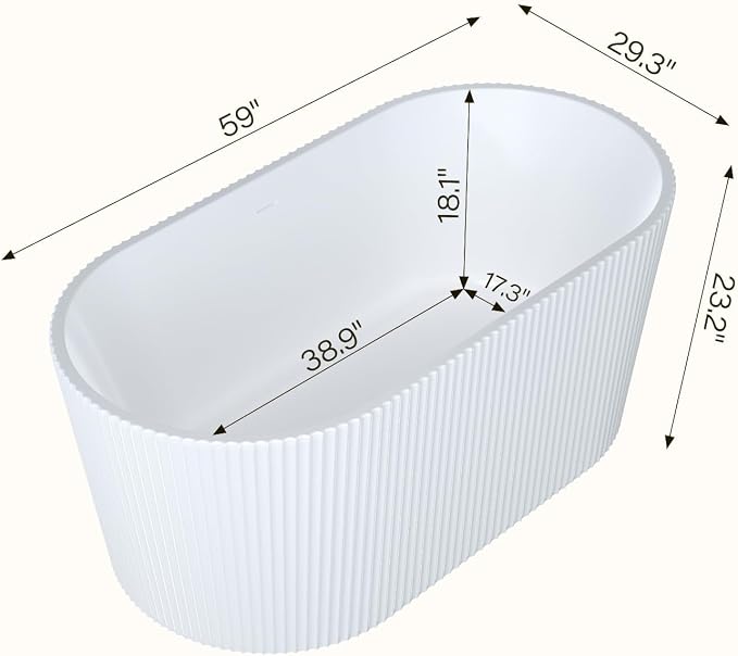 59 Inch Acrylic Freestanding Bathtub, Deep Soaking Tub - Image 2