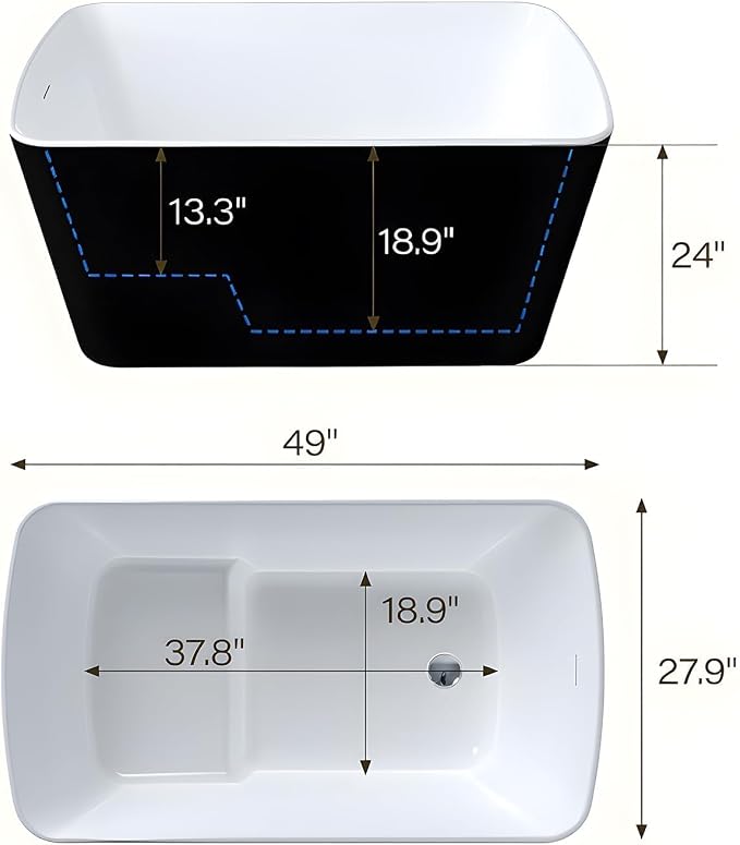 49 Inch Acrylic Freestanding Bathtub, Soaking Bathtub - Image 4