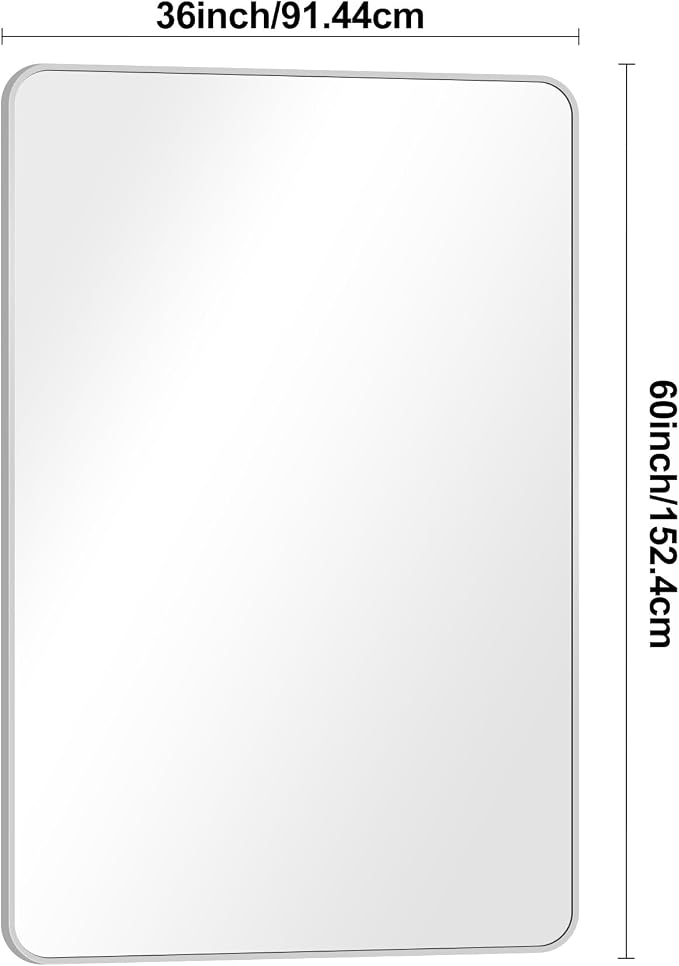 BONEWEI Silver Bathroom Mirror, 60x40 inch Wall Mirror - Image 7