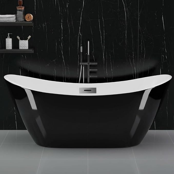 59" Freestanding Acrylic Bathtub, Deep Soaking Tub by Unknown