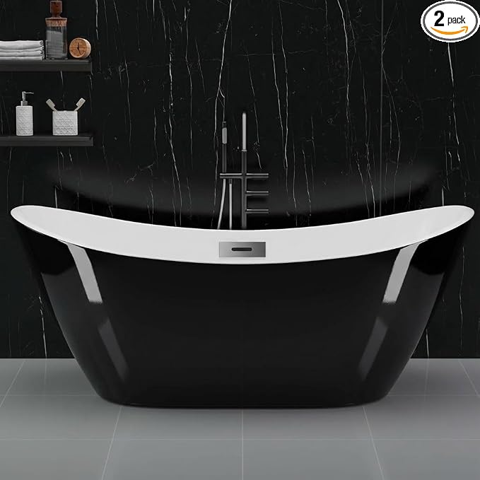 67" Freestanding Acrylic Bathtub, Deep Soaking Tub by Unknown