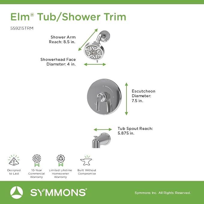 Elm Single Handle Wall Mounted Tub and Shower Trim Kit - Image 3