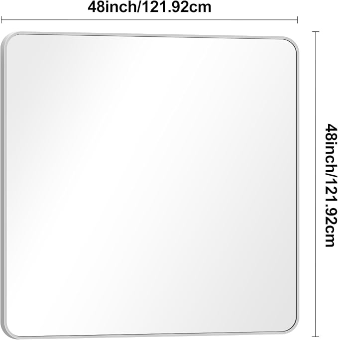 BONEWEI Silver Bathroom Mirror, 48x48 inch Wall Mirror - Image 6