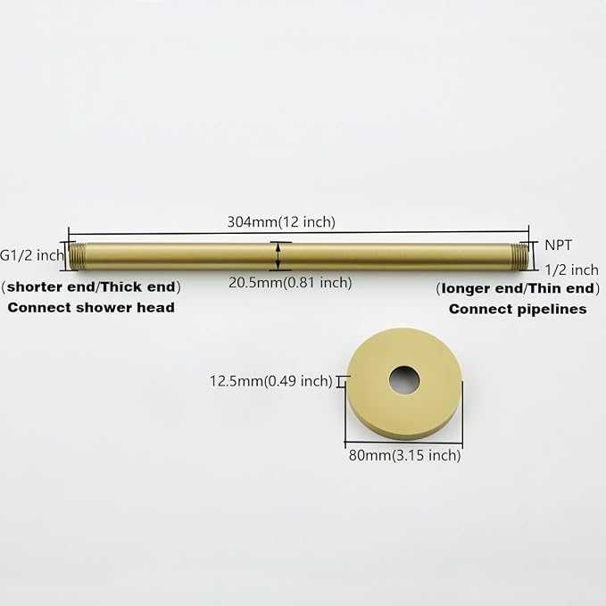 RANDOM Shower Arm with Flange, Brushed Gold.RD91038-12BG - Image 8