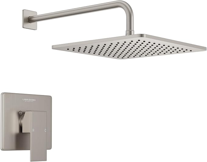 Lava Odoro 12-inch Modern Square Shower Faucet Set Brushed Nickel, Shower Trim by LavaOdoro