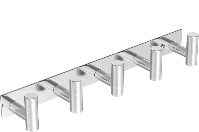 HUFEEOH Silver Coat Hooks Wall Mount, T Shaped 5 Hooks Stainless Steel Wall by HUFEEOH