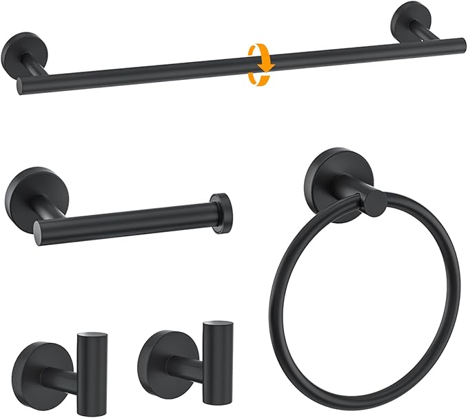 Matte Black Towel Bar Set 5-Piece Bathroom Hardware Accessories Set Includes by Woekme