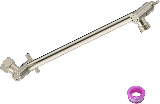 8 Inch Shower Head Extension Arm Brushed Nickel. Solid Brass Adjustable Shower by Burginwin
