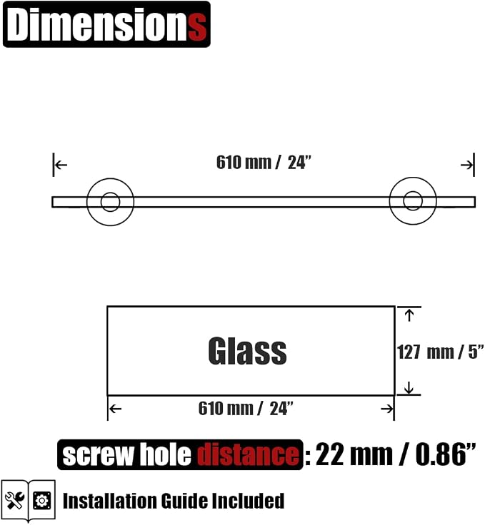 JQK Bathroom Glass Shelf Gold, Tempered Glass Shower Storage 24 by 5 inches - Image 3