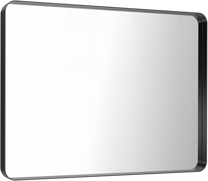 LOAAO 40X32 Inch Black Metal Framed Bathroom Mirror - Image 6
