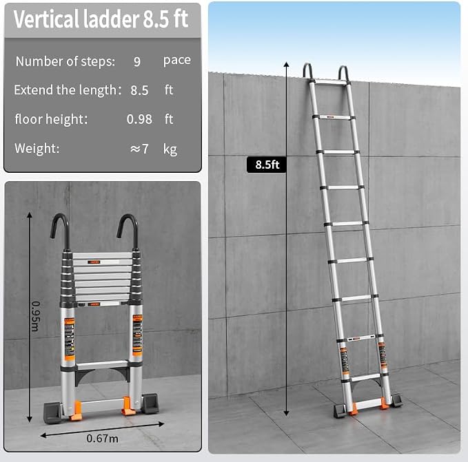 Telescoping Ladder, with Stable Hook and stabilizer barand, Extension Ladder - Image 4