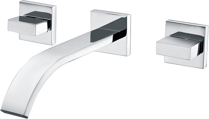 Sumerain Wall Mount Lavatory Faucet Two Handle Bathroom Faucet Brass Chrome by SUMERAINFAUCETS