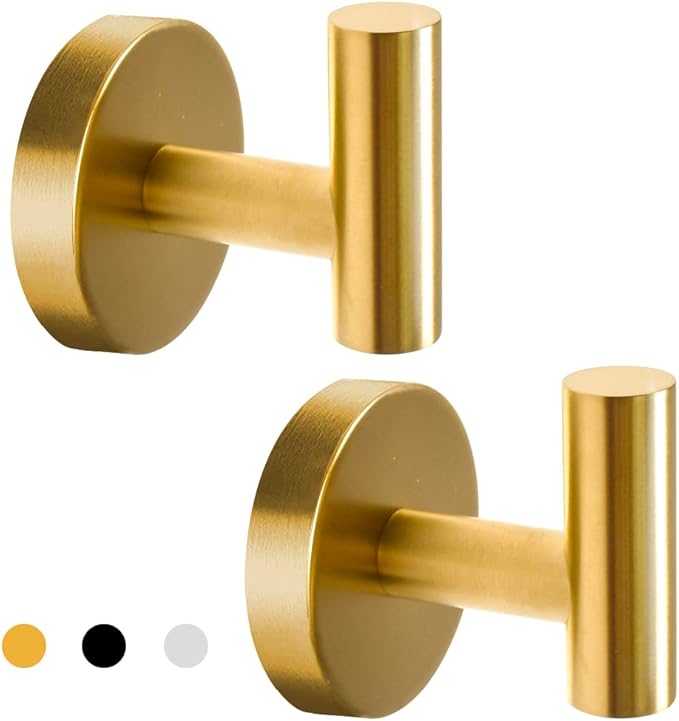 Vuzvuv 2-Pack Gold Wall-Mounted Towel Hooks, SUS304 Stainless Steel Waterproof by Vuzvuv