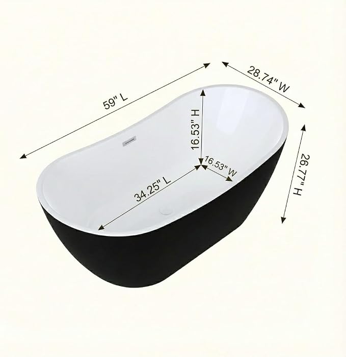 Bathtub with Upturned Ends, CUPC Chrome Drain and Overflow, Built-in Overflow - Image 2