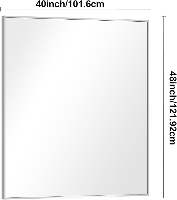 BONEWEI Silver Bathroom Mirror, 40x48 inch Wall Mirror - Image 7