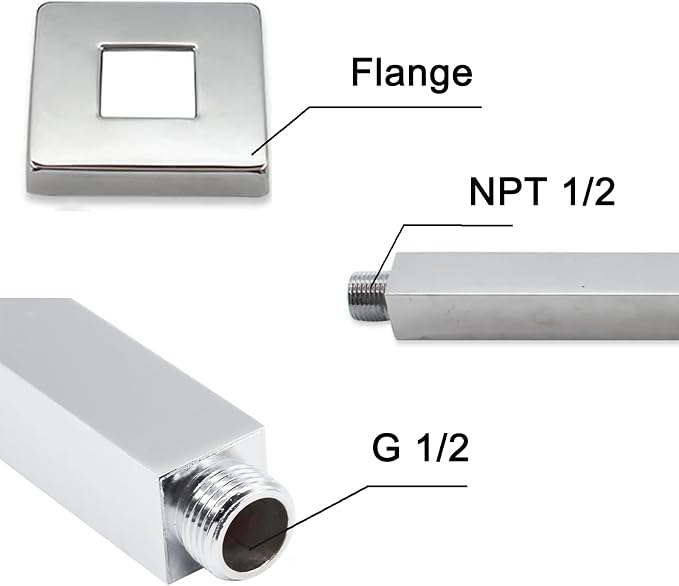 Chrome Shower Arm, 4 inch, Ceiling Mount Square Straight Shower Extension Arm - Image 4