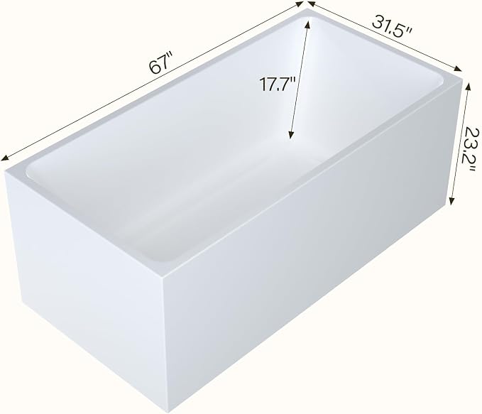 67" Acrylic Soaking Bathtub, Deep Modern Tub - Image 2