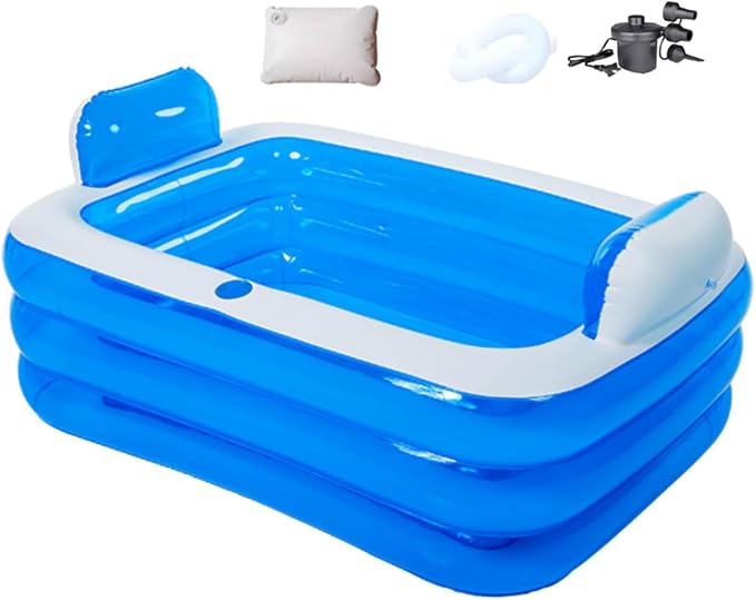 Double Inflatable Bathtub with Electric Air Pump and Bath Pillow Headrest by Bidesen