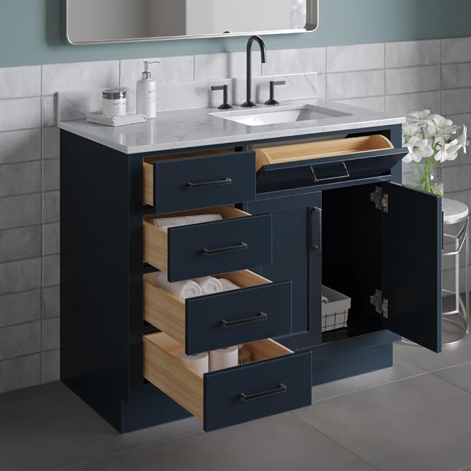 ARIEL Hepburn 43 Inch Single Sink Bathroom Vanity in Midnight Blue, Italian by Ariel