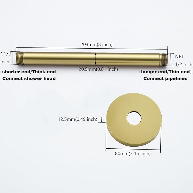 RANDOM Shower Arm with Flange, Brushed Gold.RD-91038-8BG - Image 8