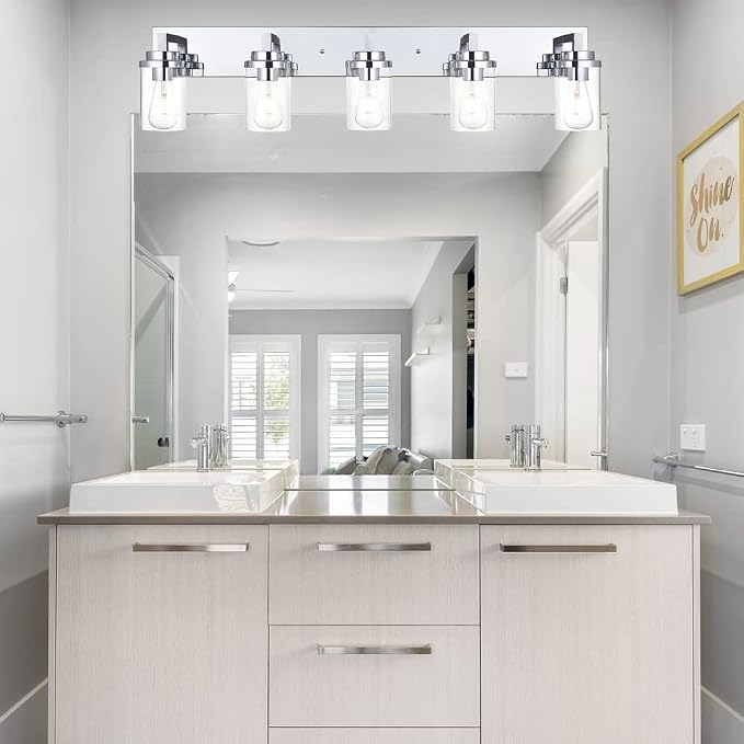 MELUCEE 5-Lights Bathroom Vanity Light Fixtures Chrome, Modern Vanity Lighting - Image 3