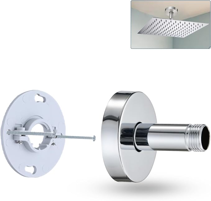 3 Inch Shower Arm with Flange and Stabilizer Bracket, Ceiling Mount Replacement by RAINREVIVE