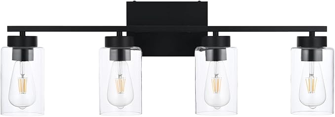 4 Light Bathroom Vanity Light Fixtures, Matte Black Modern Wall Lights - Image 4