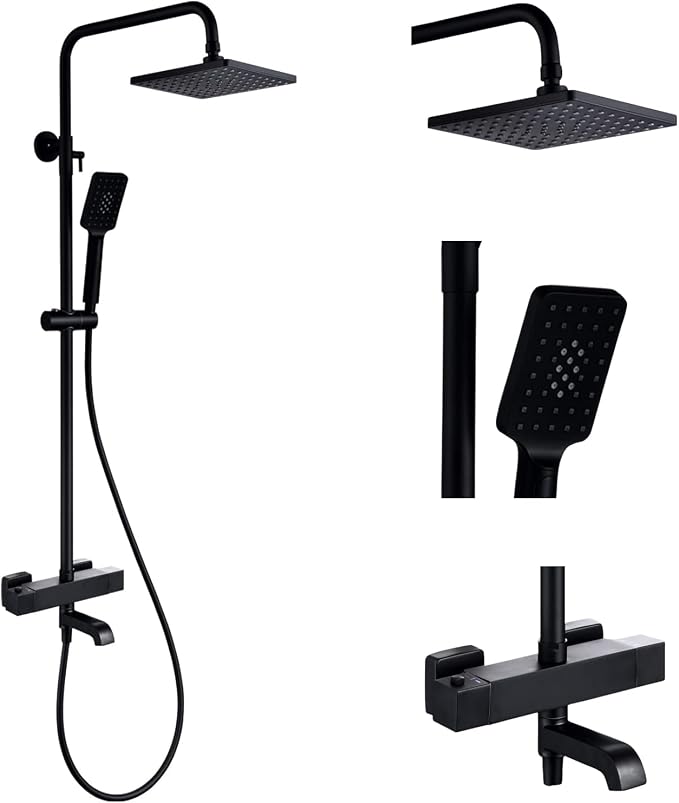 Outdoor Shower Faucet Set 8" Square Shower Head 3 Function Thermostatic by LFGUD