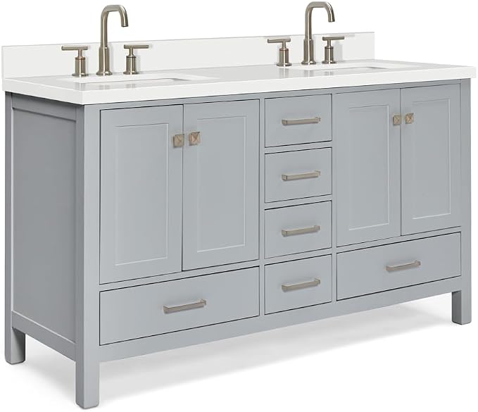 ARIEL Cambridge 61 Inch Grey Bathroom Vanity Double Sink, Solid Wood, 1.5-Inch - Image 9