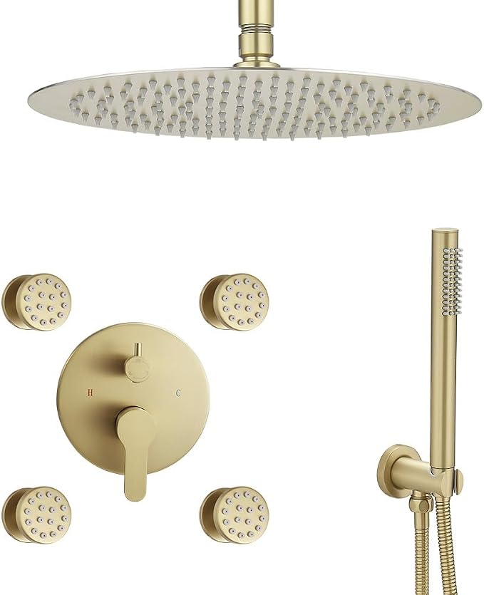 Brushed Gold Round Shower Faucet Set by Unknown