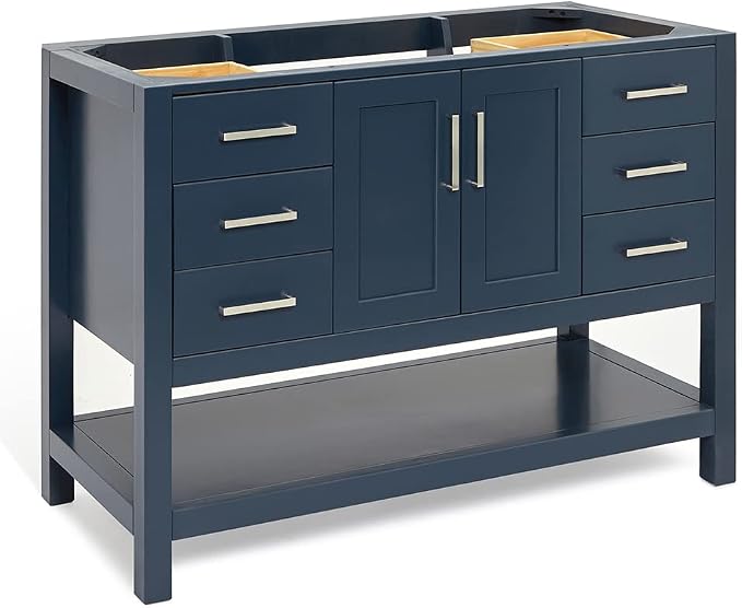 ARIEL 48" Midnight Blue Bathroom Vanity Base Cabinet, Center Rectangular Sink - Image 9