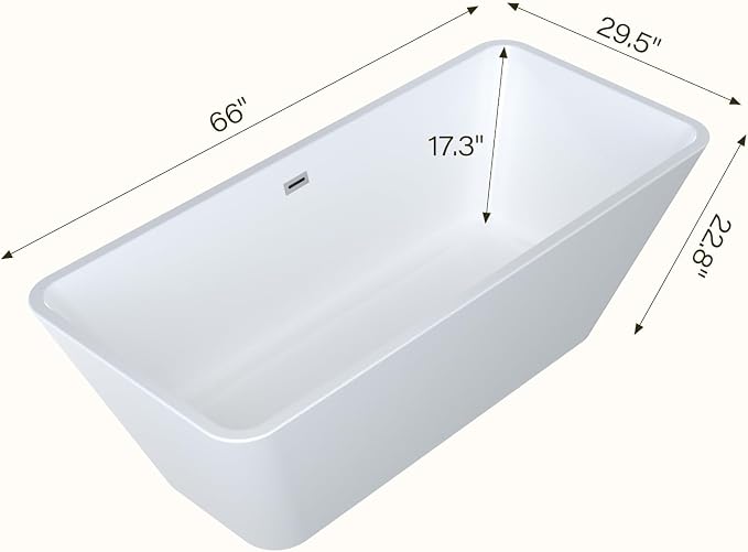66" Acrylic Freestanding Soaking Bathtub, Matte Drain & Black Overflow - Image 7