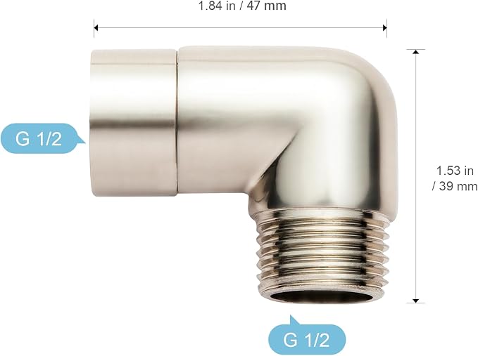 OFFO Shower Head Elbow Adapter, Brushed Nickel All Metal Handheld Shower Head - Image 2