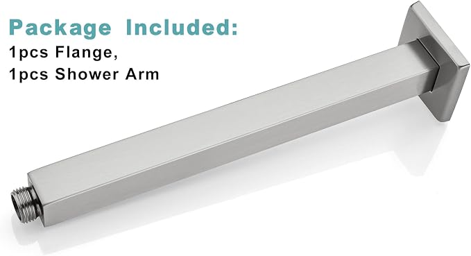 BESTILL 10 Inch Brushed Nickel Ceiling Mount Shower Arm and Flange, Square Rain - Image 7