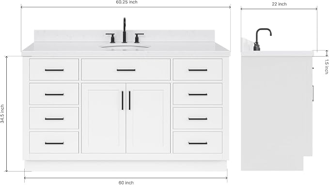 ARIEL Hepburn 60" White Bathroom Vanity - Image 2