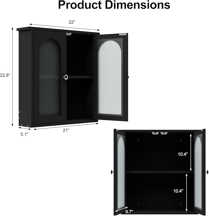 Black Bathroom Wall Cabinet, Bathroom Cabinet Wall Mounted - Image 2