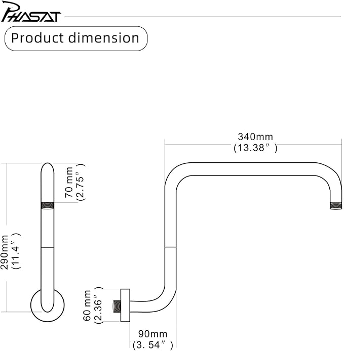 PHASAT 16 Inches Shower Arm Extension, S shaped Shower Arm - Image 6