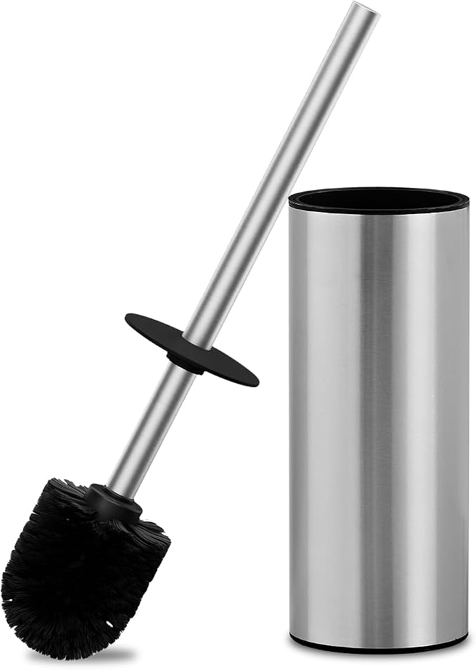 304 Stainless Steel Toilet Brush and Brush Holder Set, Circular Floor Toilet by YIGUANXIN