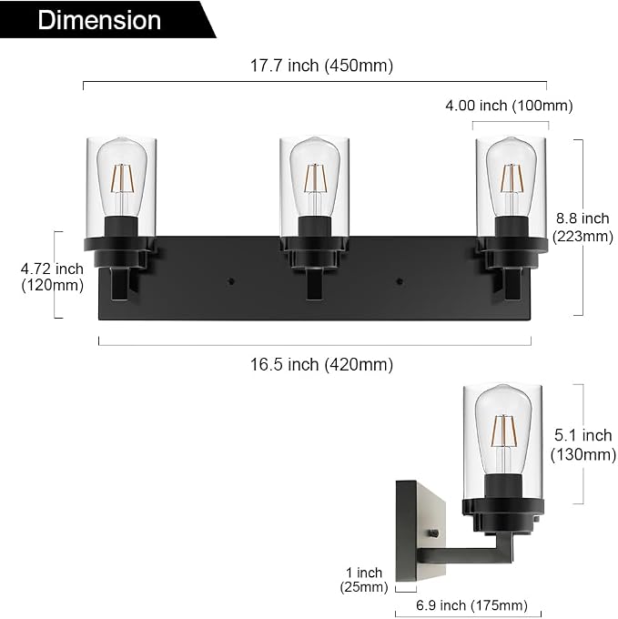 MELUCEE Vintage Bathroom Lighting Fixtures Over Mirror, 3-Light Modern Vanity - Image 5