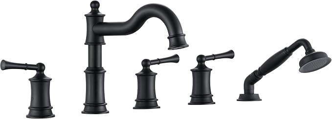 Roman Tub Faucet Set With Handheld Shower 5 Hole Deck Mount Tub Filler With by WINKEAR