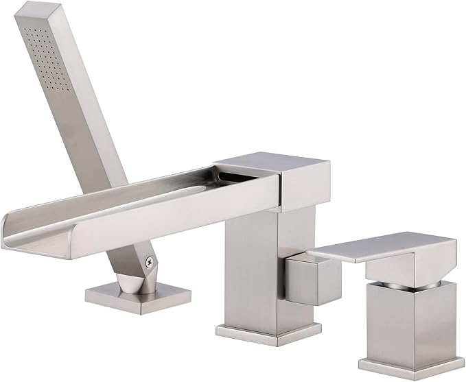 Waterfall Roman Tub Filler Faucet, Deck Mount Bathtub Filler by ALEASHA