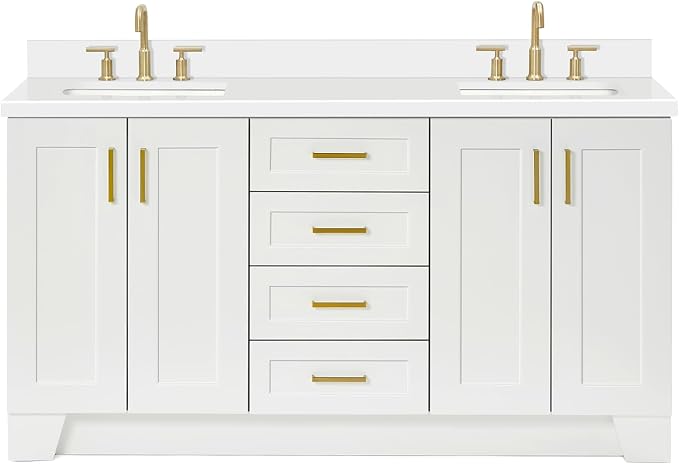 ARIEL Taylor 67" White Double Vanity, 1.5" Edge Pure White Quartz Countertop & by Ariel