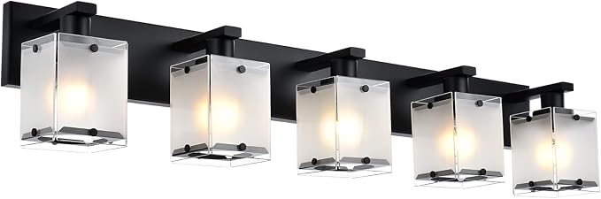 5-Lights Bathroom Light Fixtures, Matte Black Modern Vanity Lights by WINSHENLighting