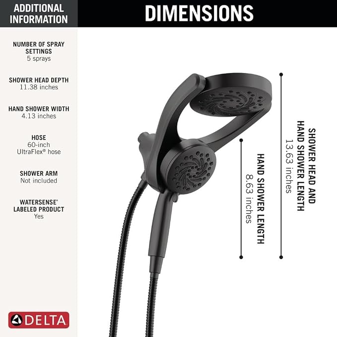 Delta 5-Setting HydroRain 2-in-1 Dual Shower Head - Image 5