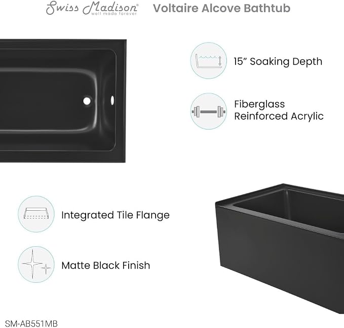 Voltaire 48" X 32" Right-Hand Drain Alcove Bathtub - Image 6