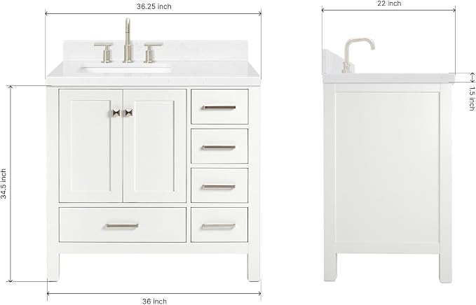 ARIEL Cambridge 36 Inch White Bathroom Vanity - Image 2
